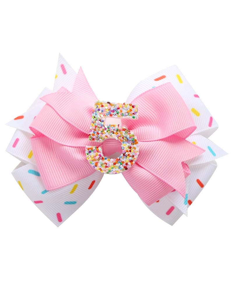 Fancheer Birthday Hair Bow for Baby Girls 1 2 3 4 5 6 Years Sprinkle Decorations Confetti Ice Cream Party Pink Hair Accessories for 5th Birthday - Image 1